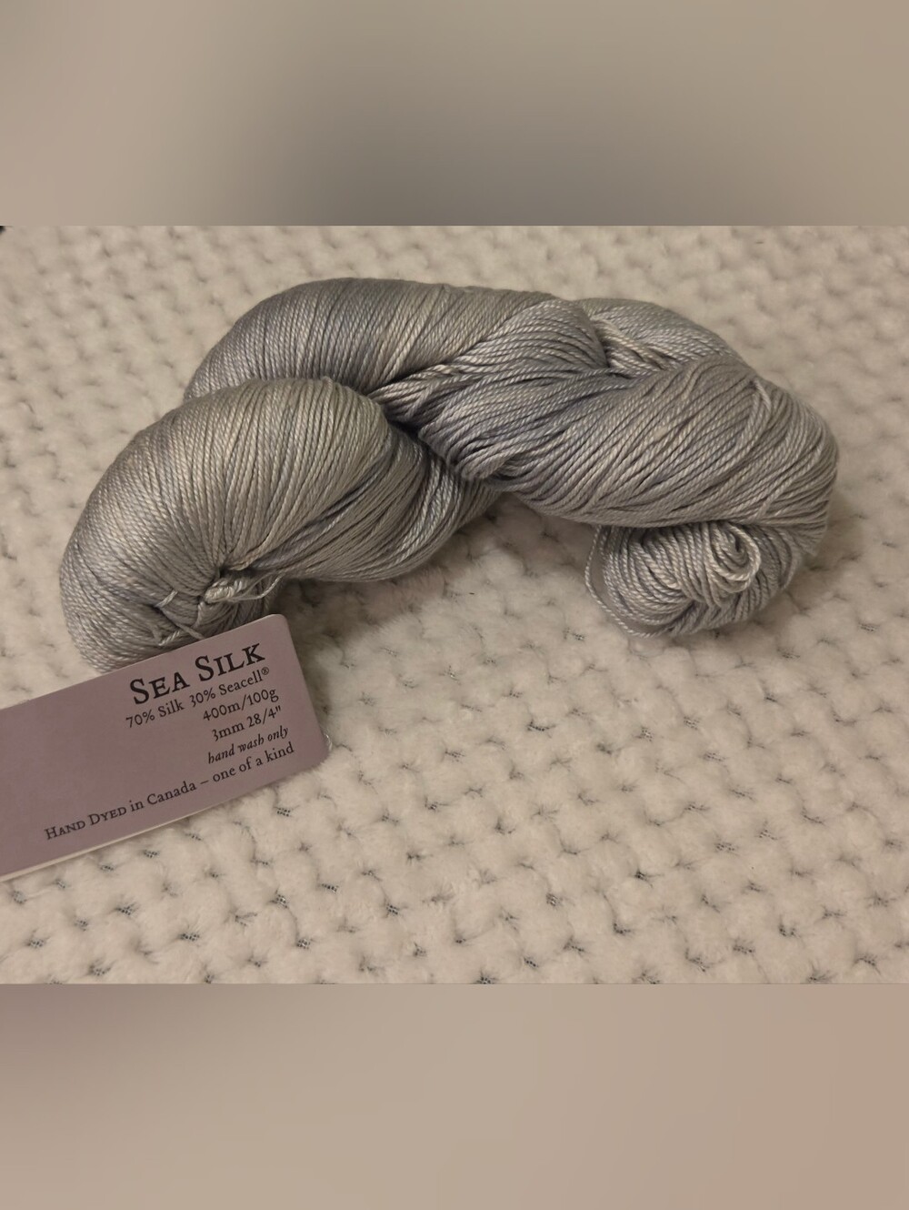 HAND  MAIDEN FINE YARN SEA SILK 70% SILK, 30% SEACELL, CANADIAN HAND-DYED